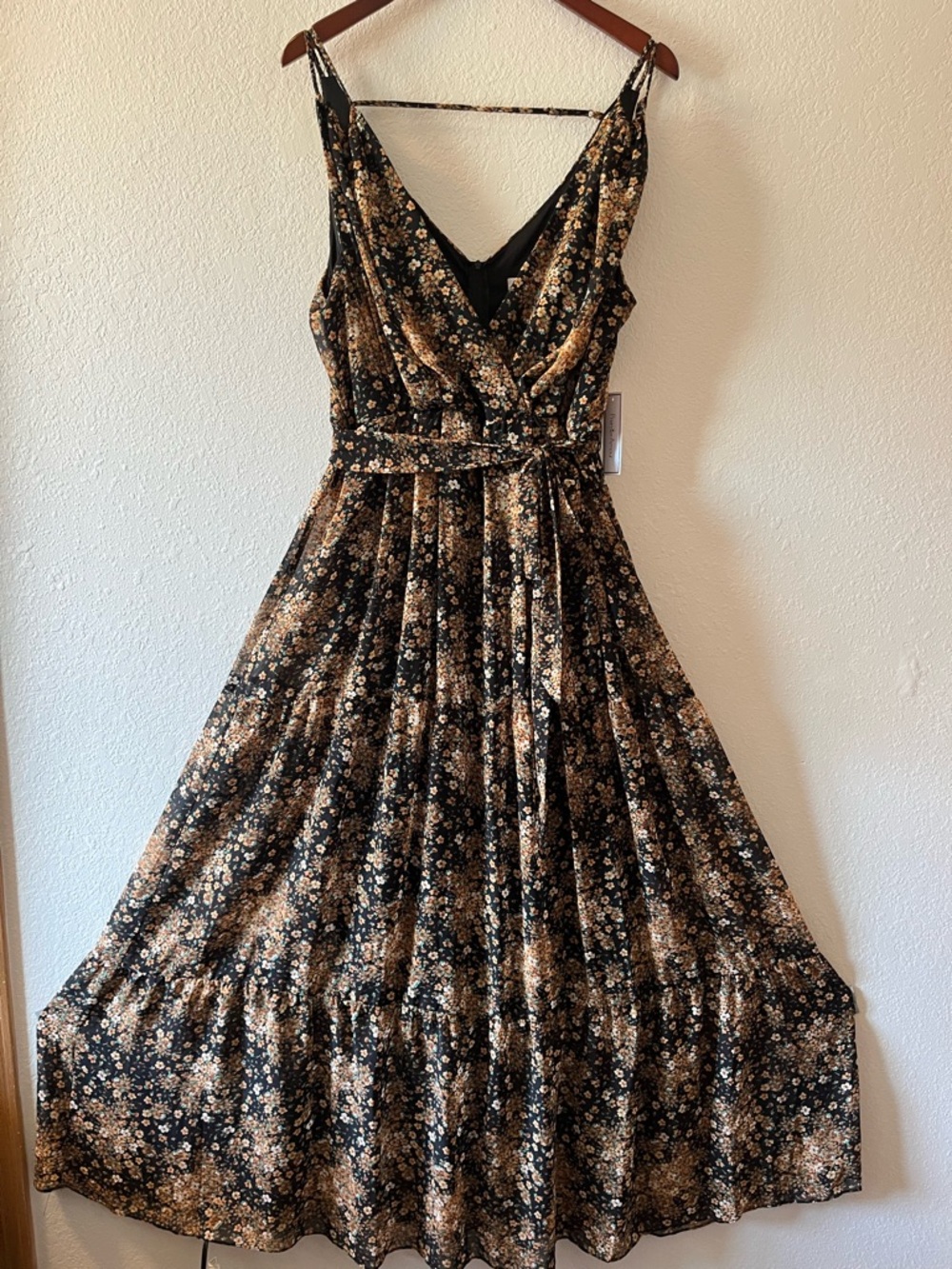 Sleeveless Floral Maxi Dress in Black and Brown